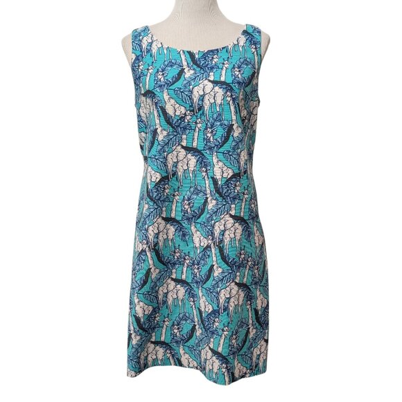 Talbots Womens Size 6 Teal Blue Giraffe Print Tie Back Sleeveless Sheath Dress - Picture 2 of 8